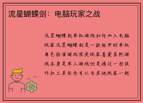 流星蝴蝶剑：电脑玩家之战